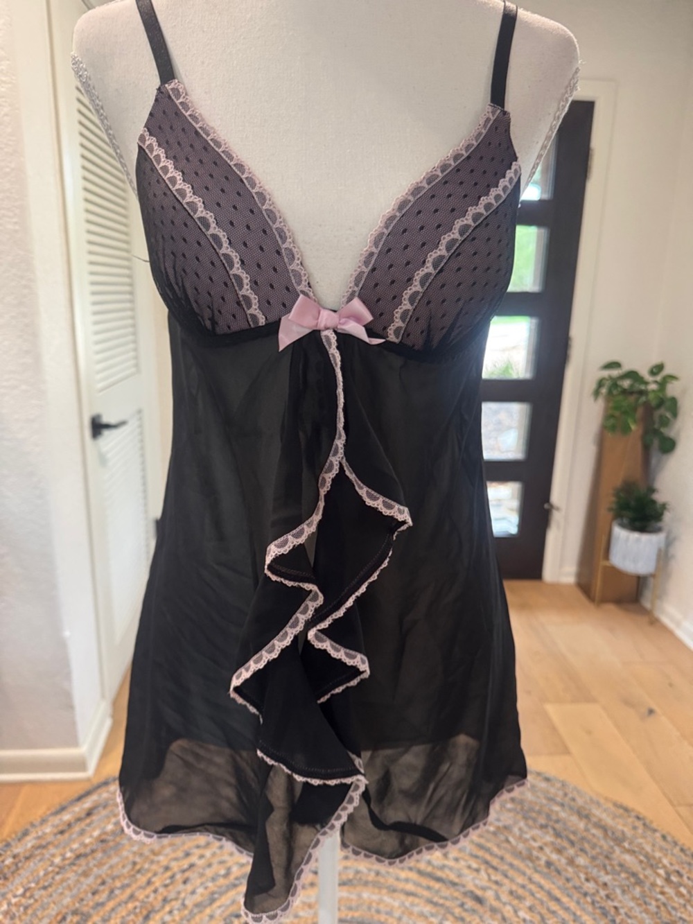 Apt. 9 Black Chemise with Light Pink Lace Trim